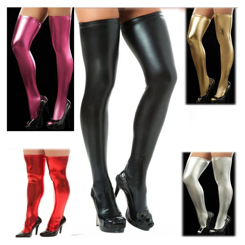 

Сексуальные чулки из ПВХ кожи для ночного клуба, высокие носки до колена, женские блестящие чулочно-носочные изделия из искусственного латекса