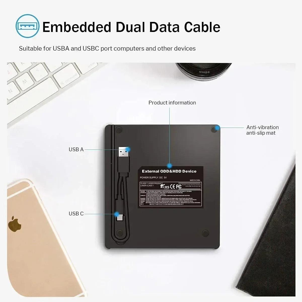 Портативный DVD-плеер 7 в 1, внешний привод для компакт-дисковDVD RW, USB 3.0, тип C, записывающее устройство для компакт-дисков, внешний привод для настольных ПК Mac, Windows Linux (art.: 3920d45eda968) - 3920d45eda968