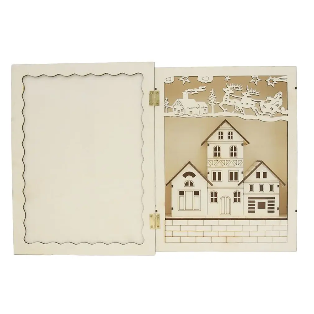 

Светящийся деревянный дом, рождественские украшения в форме книги, украшения для окон светодиодный светодиодные домашние украшения для ма...