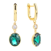poulisa oval green glass zircon drop earrings for women 925 sterling silver cubic zirconia dangle drops earring s925 on ear ring