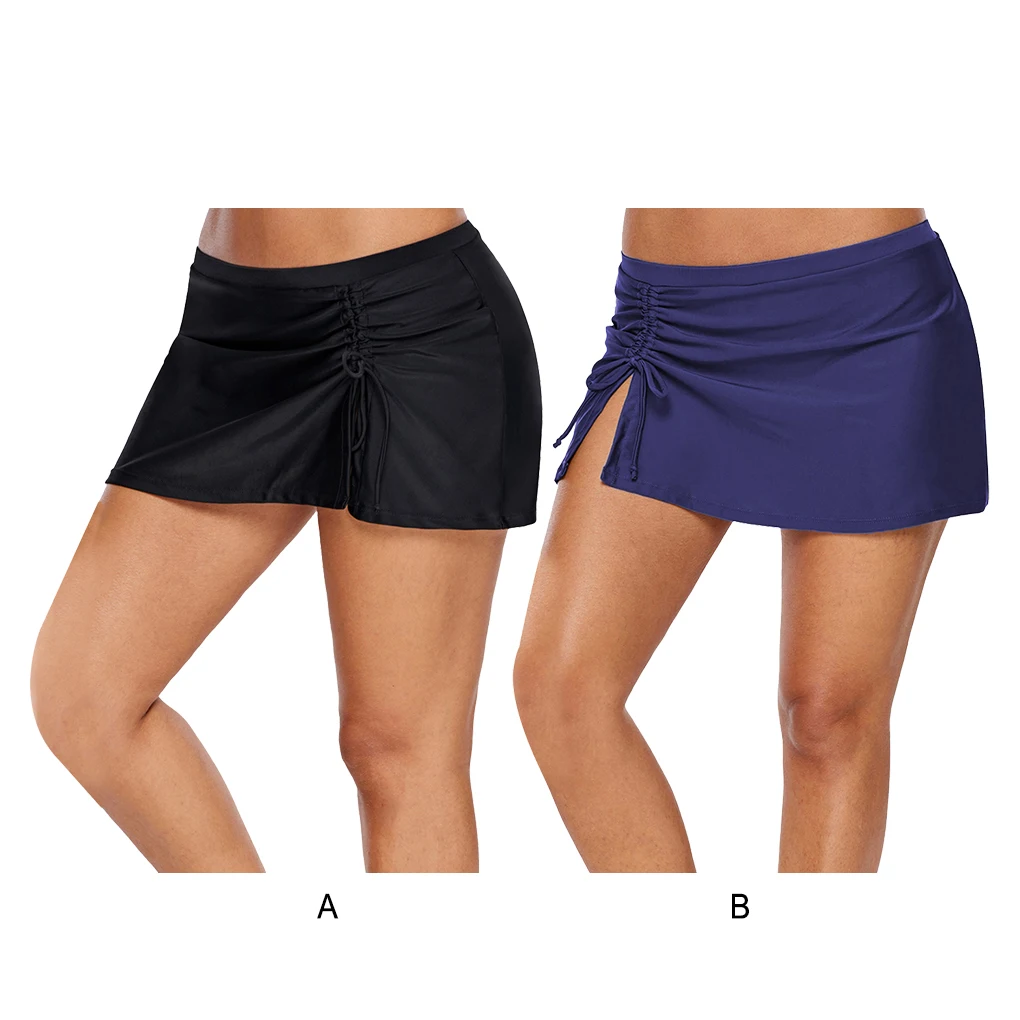 

Женская юбка для плавания, однотонная, встроенная, женская, повседневная, легкая, а-образная купальная одежда, широкий пояс для улицы
