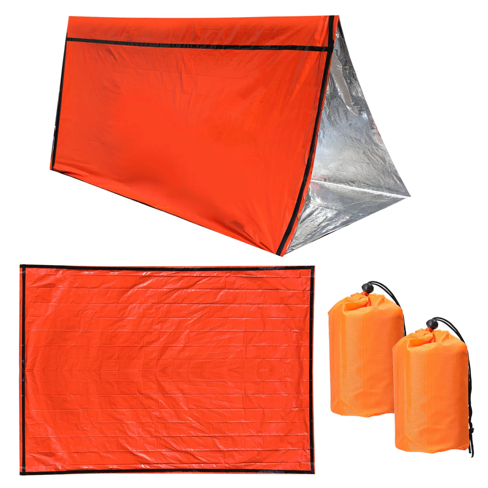 

Экстренный спальный мешок, 2 упаковки, водонепроницаемый полиэтиленовый спальный мешок для выживания, легкий тепловой мешок, портативное одеяло для кемпинга и пешего туризма