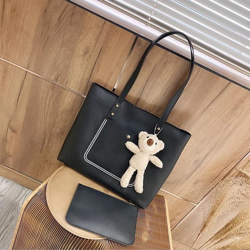 

Trendy Fashion Large-capacity Two-piece Shopping Travel Shoulder Tote Bag Casual College Student Campus Notebook Handbag Purses