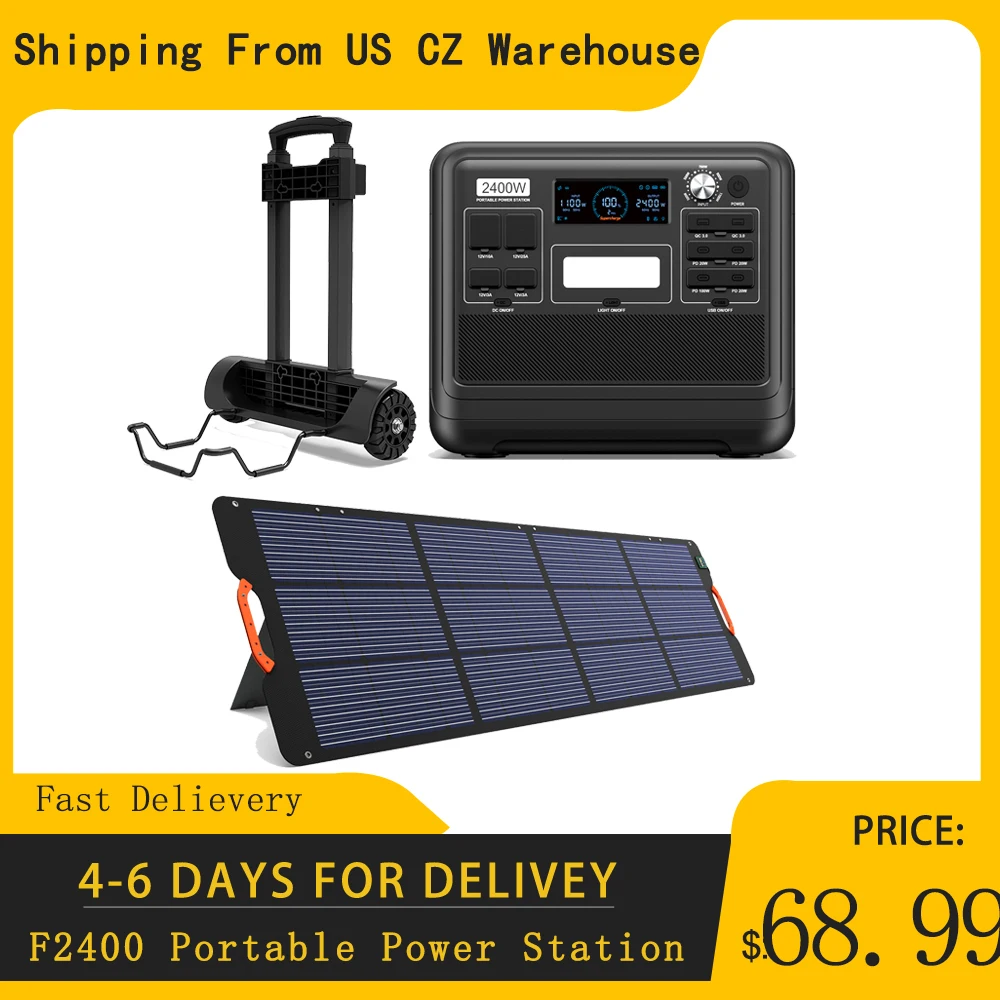 

F2400 Portable Power Station SP200 Solar Panel 1100W Max Input Power 2048Wh/51.2V Safe LiFePO4 Solar Generator Power 2hrs Charge