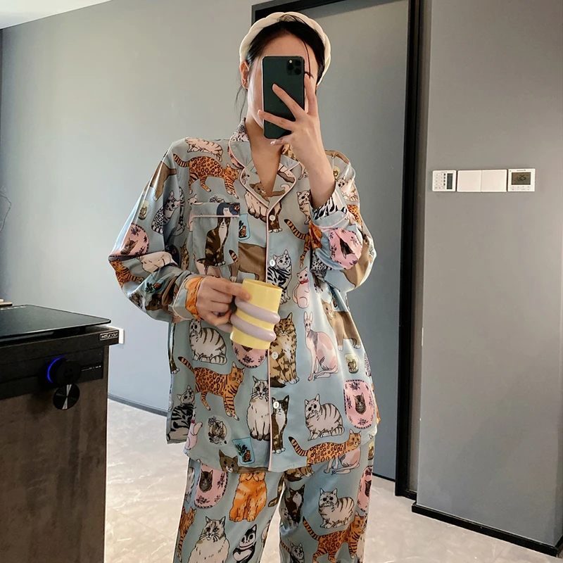 CAIYIER 2022 Flower Women Pajamas Set Long Sleeve Luxury Nightwear For Ladie Korean Sexy Sleepwear Suit Sweet Party Home Clothes