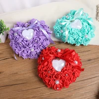 1 pc ring box wedding mariage decor ring pillow cushion party diy decors heart shape simulation rose flowers jewelry case decor