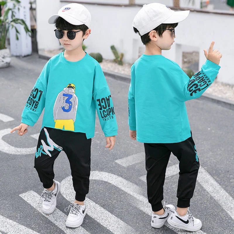 

Boys Suit Sweatshirts +Pants Cotton 2Pcs/Sets 2022 Scoop Spring Autumn Thicken Sports Sets Kid Breathable Children Clothing