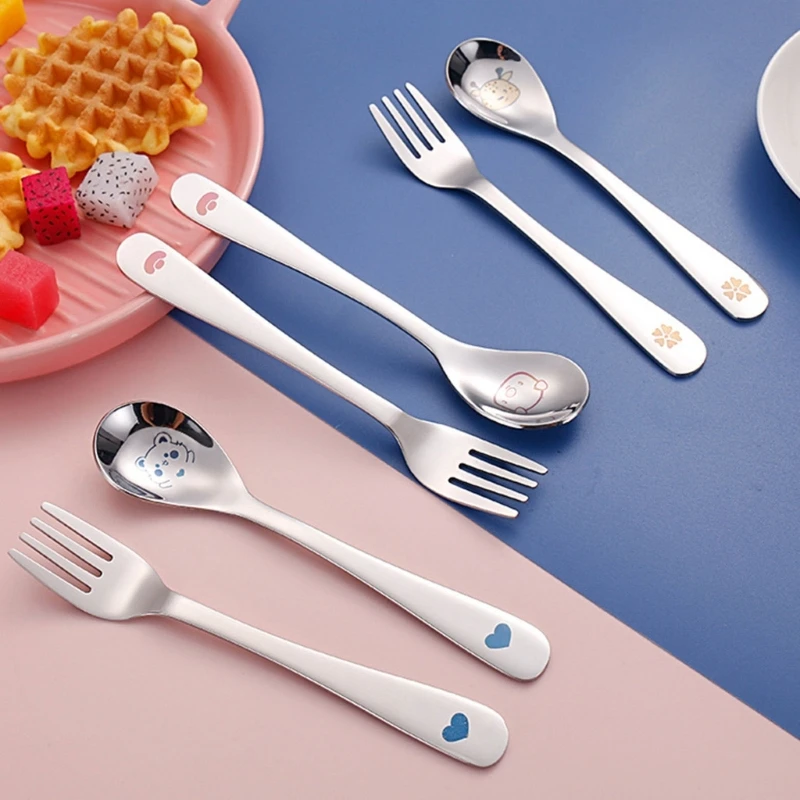 

Baby Spoon & Fork Set with Storage Box No-rust Eating Spoon Child Kitchen Utensil Toddler Stainless Steel Cutlery Gadget