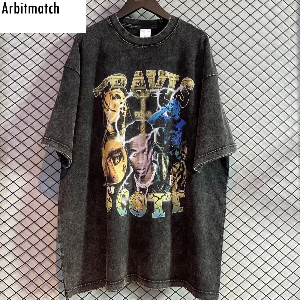 

Arbitmat 2023 Мужская футболка с портретом рэпера, футболка с графическим принтом, потертая Свободная Повседневная футболка большого размера с дырками, Мужская футболка в стиле Харадзюку