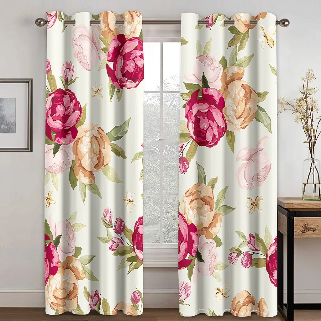 

Pink Rose 3D Print Design Wedding Decoration Curtains Personalized 50% Shading Soft and Smooth Curtain Home Landscape 2pcs