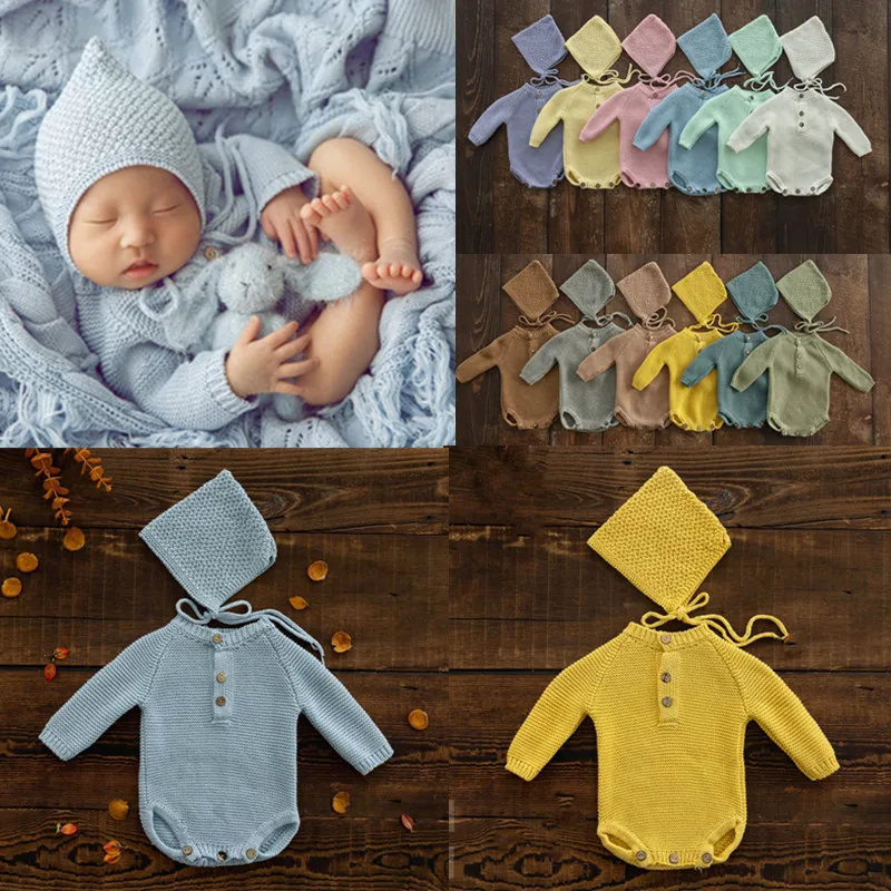 Newborn Photography Clothing Knit Hat+Jumpsuits 2Pcs/Set Studio Baby Photo Prop Accessories Infant Fotografia Clothes Outfits