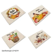 hot thanksgiving pumpkin printed linen table place mat pad cloth placemat cup insulation party coaster dish doily kitchen