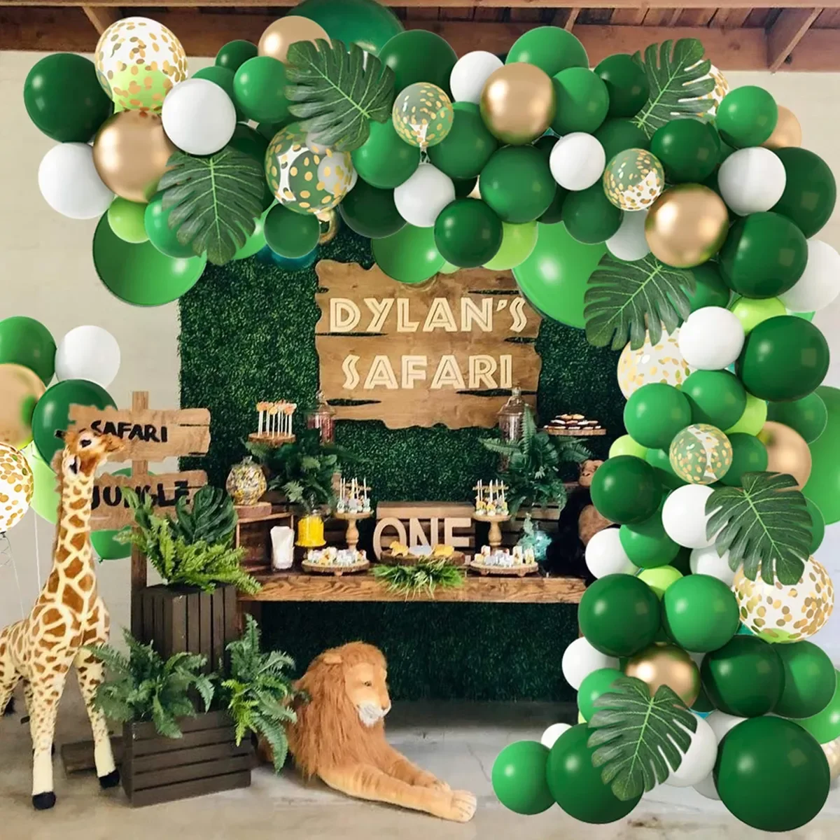 

Green Balloon Garland Arch Kit Jungle Safari Party Baloon Wild One Birthday Party Decor Kids Baby Shower Latex Ballon Chain