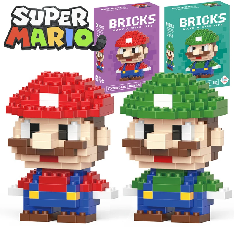 

Super Mario Bros Luigi Cartoon Building Block Anime Character Assembled Model Building Blocks Kids Puzzle Bricks Toys Gifts