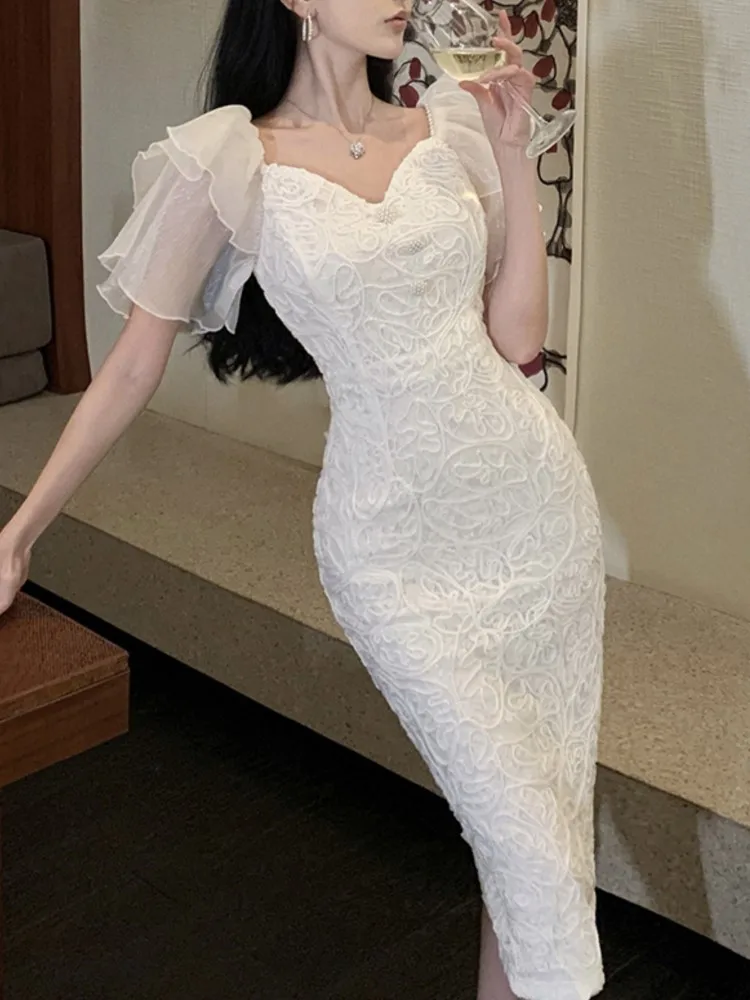 

Женское облегающее платье с V-образным вырезом, элегантное весеннее винтажное платье во французском ретро-стиле с запахом, облегающее платье для выпускного вечера и свадьбы