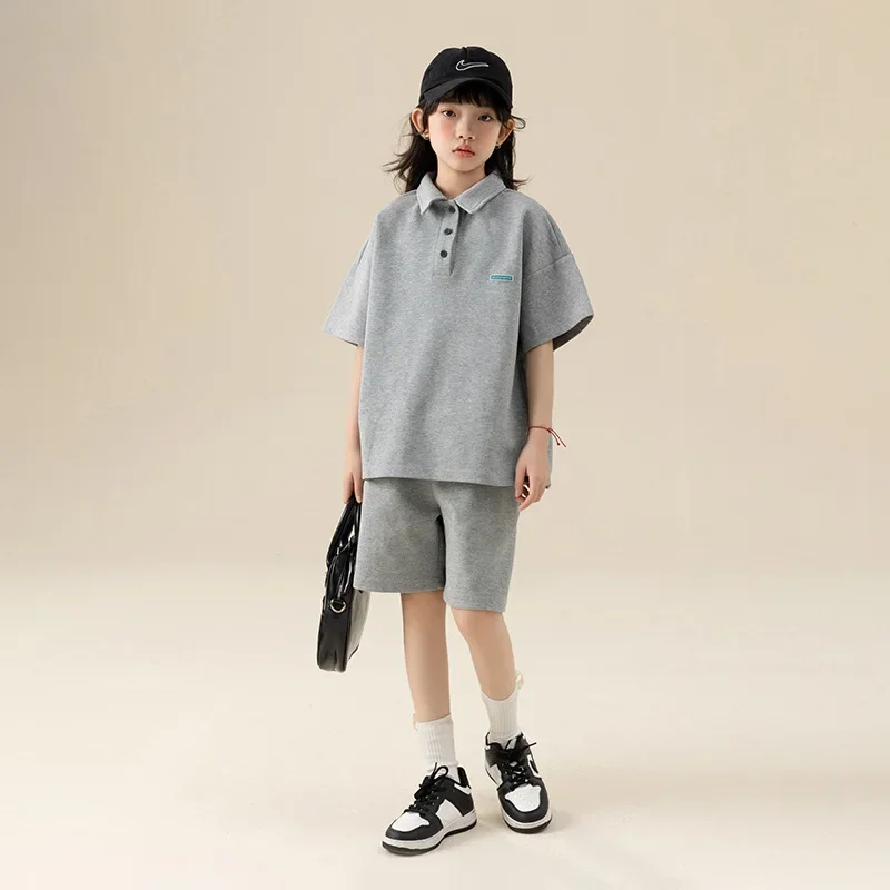 Летний детский комплект ZOETOP для девочек корейский стиль рубашка-поло и шорты