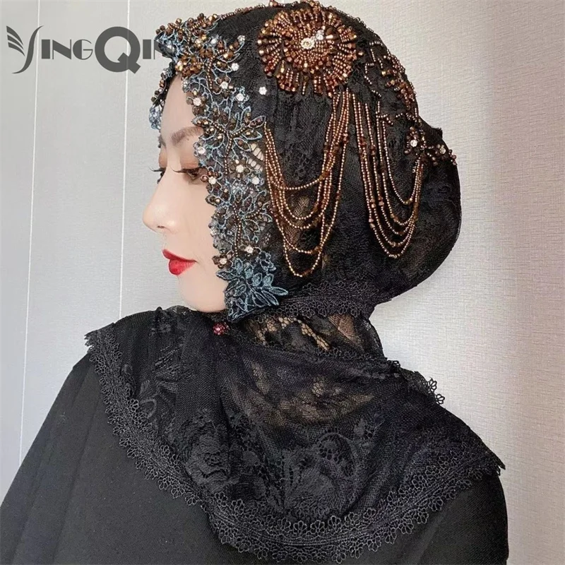 Muslim Women Headscarf Freeshipping Shawl Lace Chiffon Hollowed Summer Scarf Hijab Hat Prayer Kufi Islam Saudi Arabia Headwraps