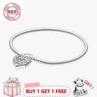 925 sterling silver pan bracelet shiny heart shaped texture chain bracelet fit european charm bracelets women jewelry