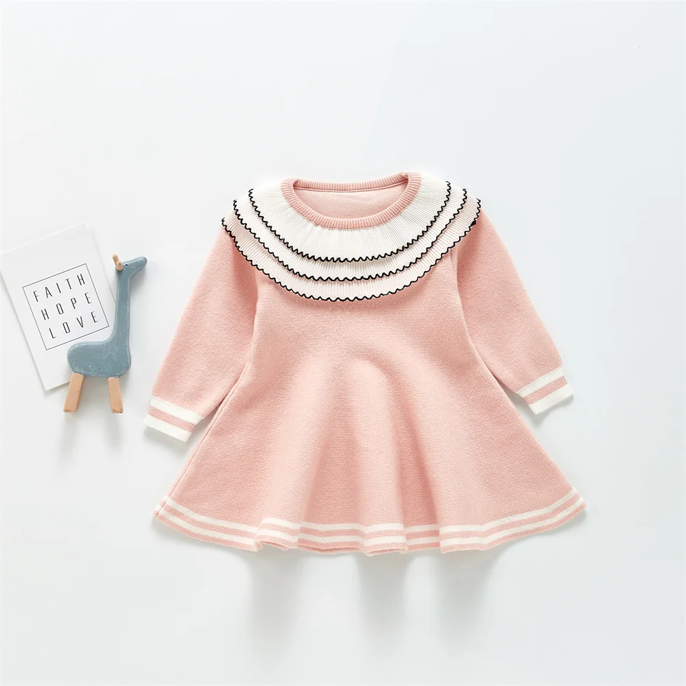 

2022 Autumn Kids Dress Girl Fashion Little Girls Clothing Warm Knit Sweater Dresses Cute Full Sleeve Princess dress