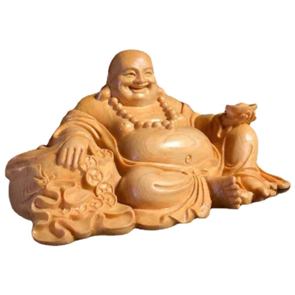 

Solid Wood Ingot Maitreya Buddha Sculpture Statue Modern Art Hand-carved Home Living Room Bedroom Lucky Statue Gift Souvenir