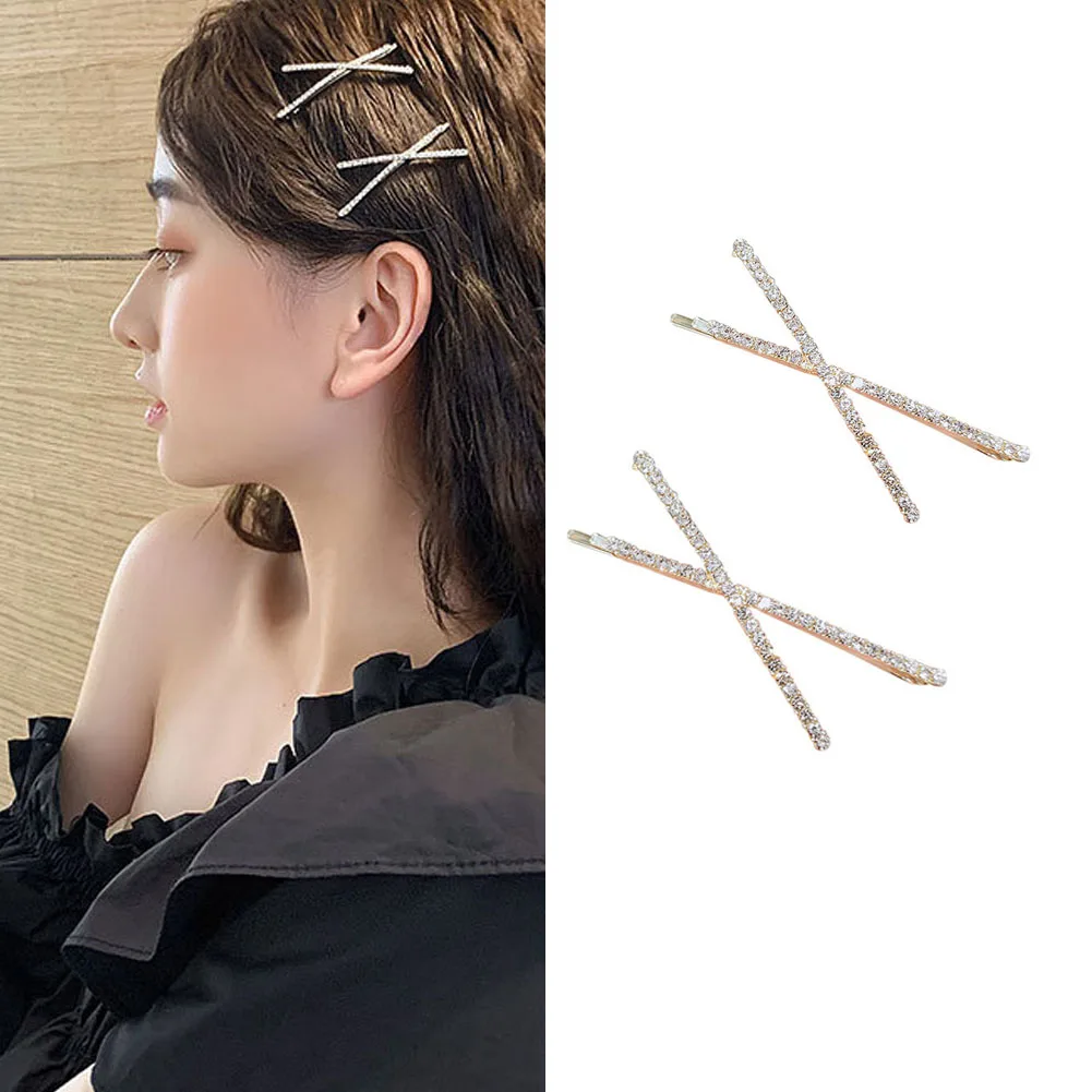 

1/2/4PCS New Cross Crystal Hairpins Rhinestones X Hair Clips Barrettes Simple Side Clip Bridal Headwear Girl Hair Accessories