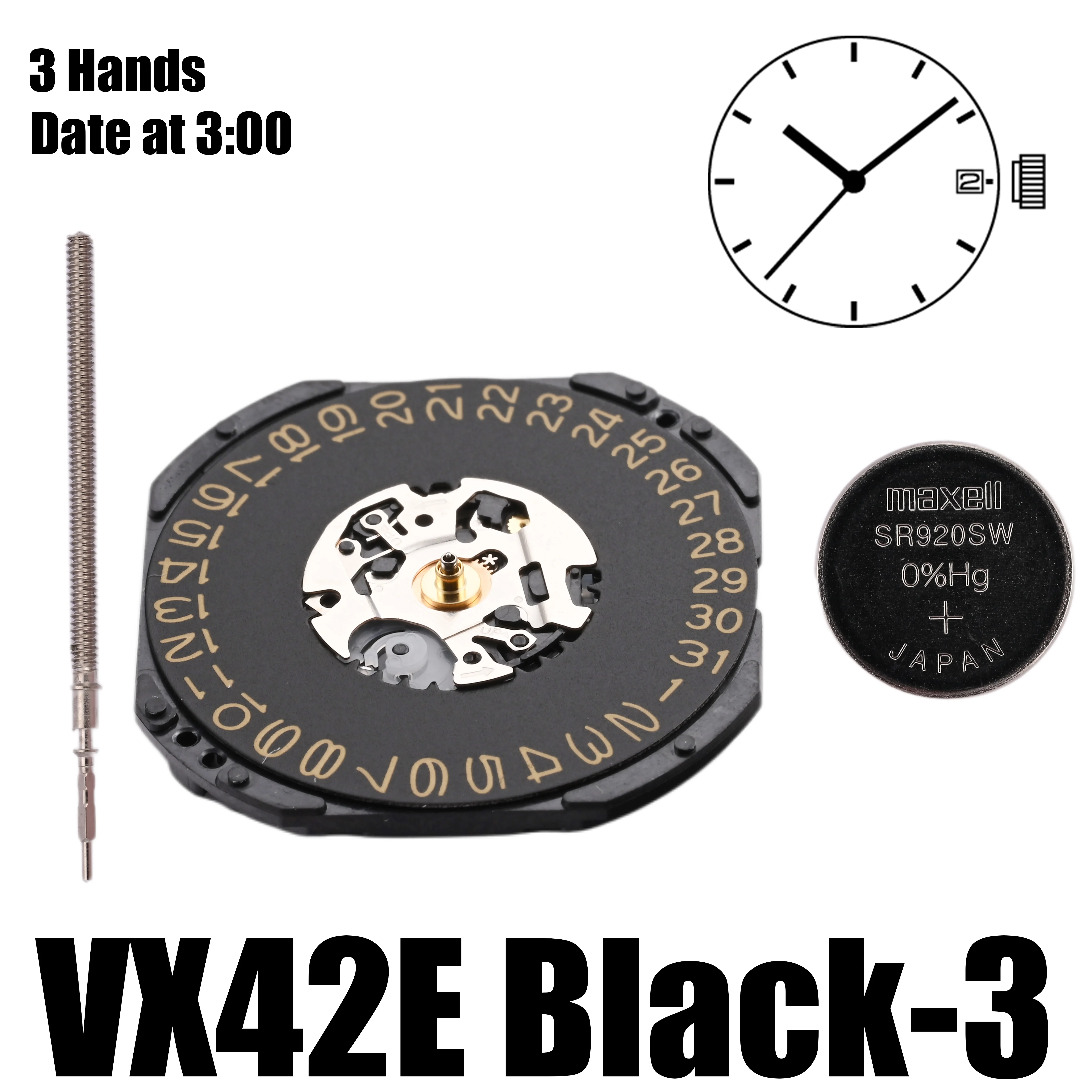 Движение VX42 Φ движение черный диск 3 стрелки дата размер: 11 1/2 дюйма высота: 2 62 ММ