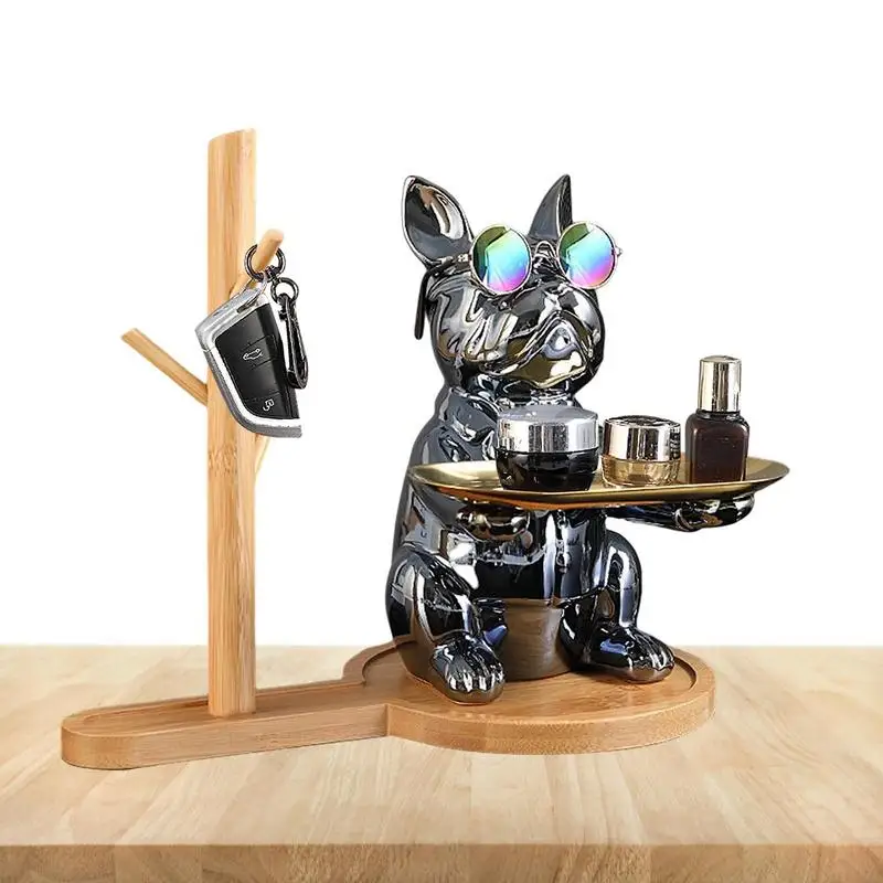 

French Bulldog Sculpture Dog Statue Decorative Figurine Storage Tray Coin Bank Entrance Key Snack Holder With Tray