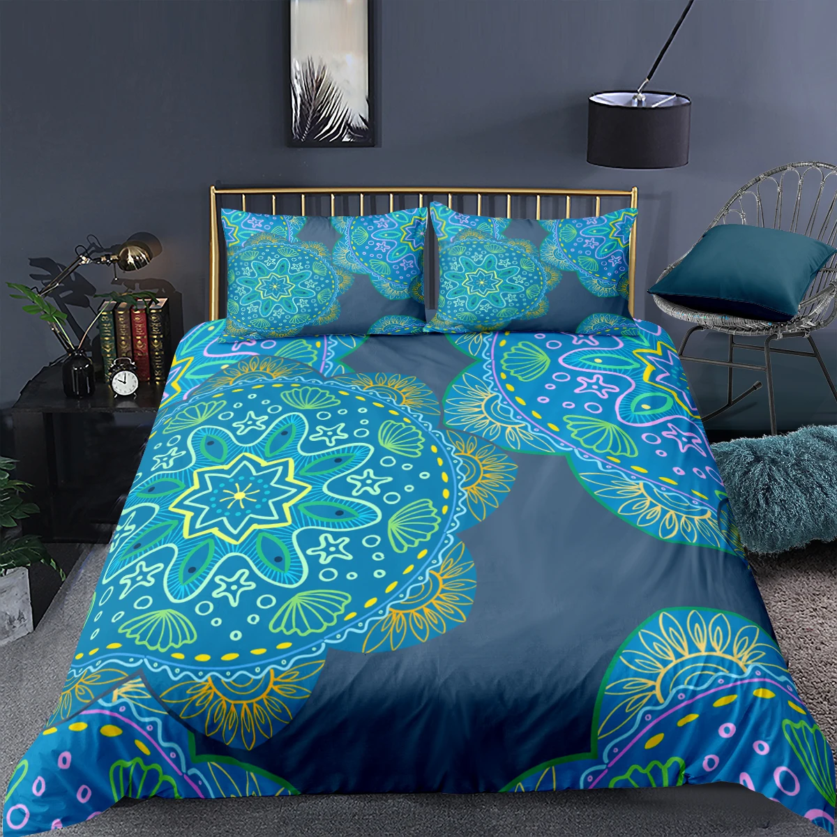 

Bohemian Mandala Flower Bedding Set Luxury Gold Duvet Cover And Pillowcases Decor Bedclothes Fashion Bed Cover