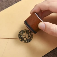 student stationery retro round wooden rubber seal hand account supplies english letters diy material rubber stamp