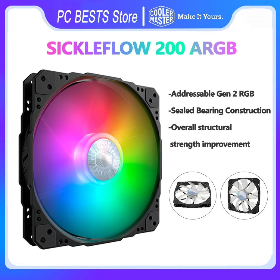 

Cooler Master SickleFlow 200 ARGB Cooling Fan Computer Case 200mm 5V 3PIN Addressable Gen 2 RGB silence CPU cooler PWM fans
