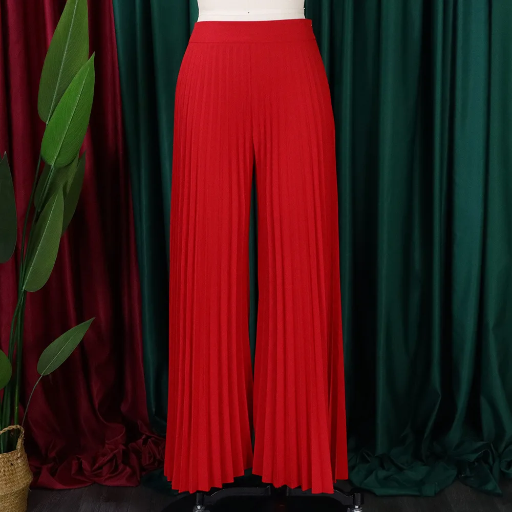Plus Size Wide Leg Pants Women Pleated Ruffle Formal Fashion Trouser Office Lady Outfits 2023 Summer Female Elegant Long Pants