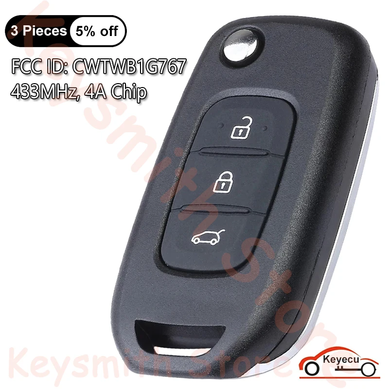 KEYECU 3 кнопки 433 МГц 4A чип для Renault Megane III Kadjar Captur символ Dacia Duster автофлип