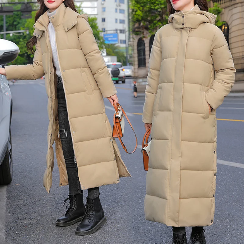Winter Loose Thicken Warm Parkas Women Casual Commute Long Sustans Coats Solid Colors Zipper Big Pocket BF Down Jacket Overcoats