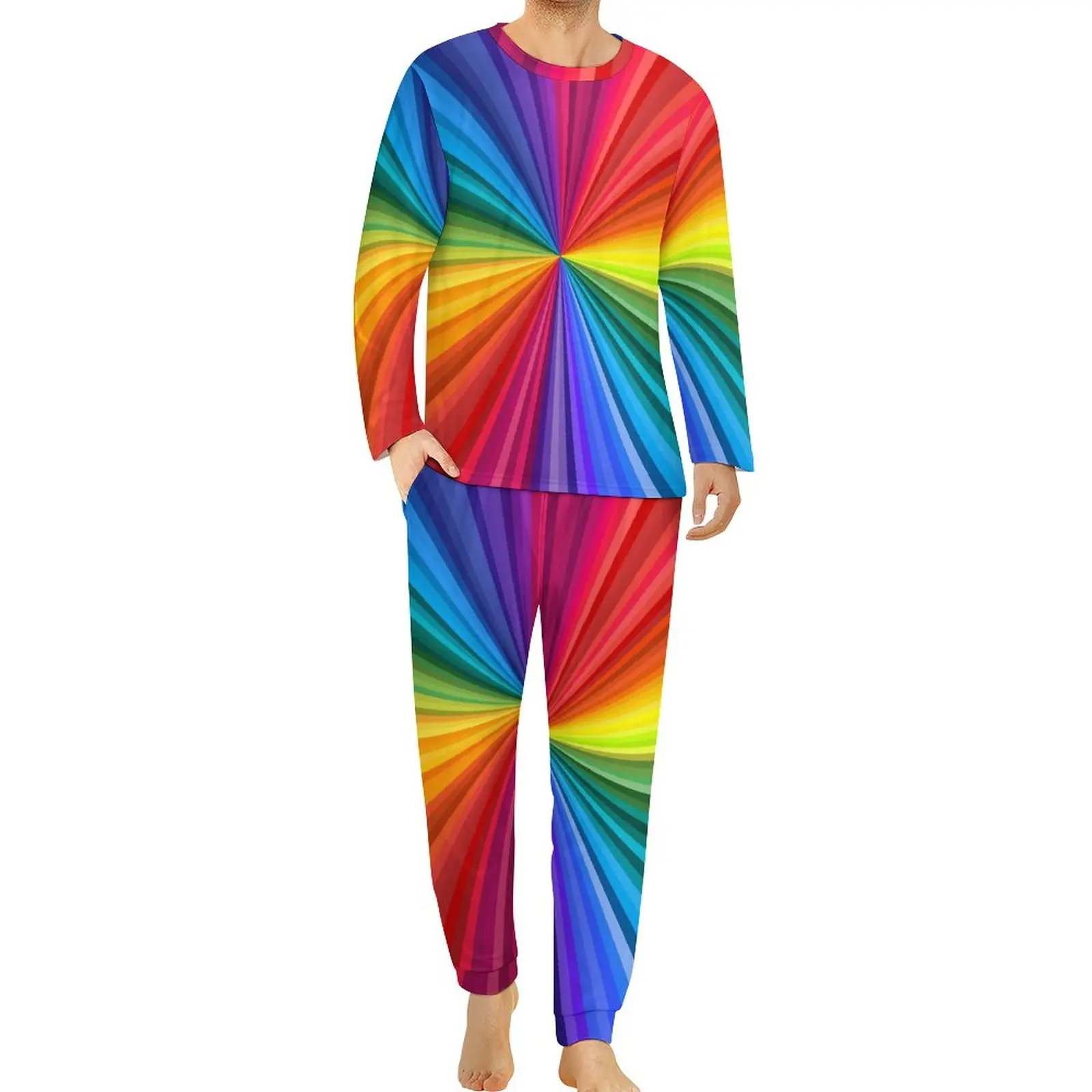 

Colored Swirls Pajamas Man Rainbow Print Kawaii Nightwear Autumn Long Sleeve 2 Pieces Bedroom Graphic Pajama Sets Big Size 5XL