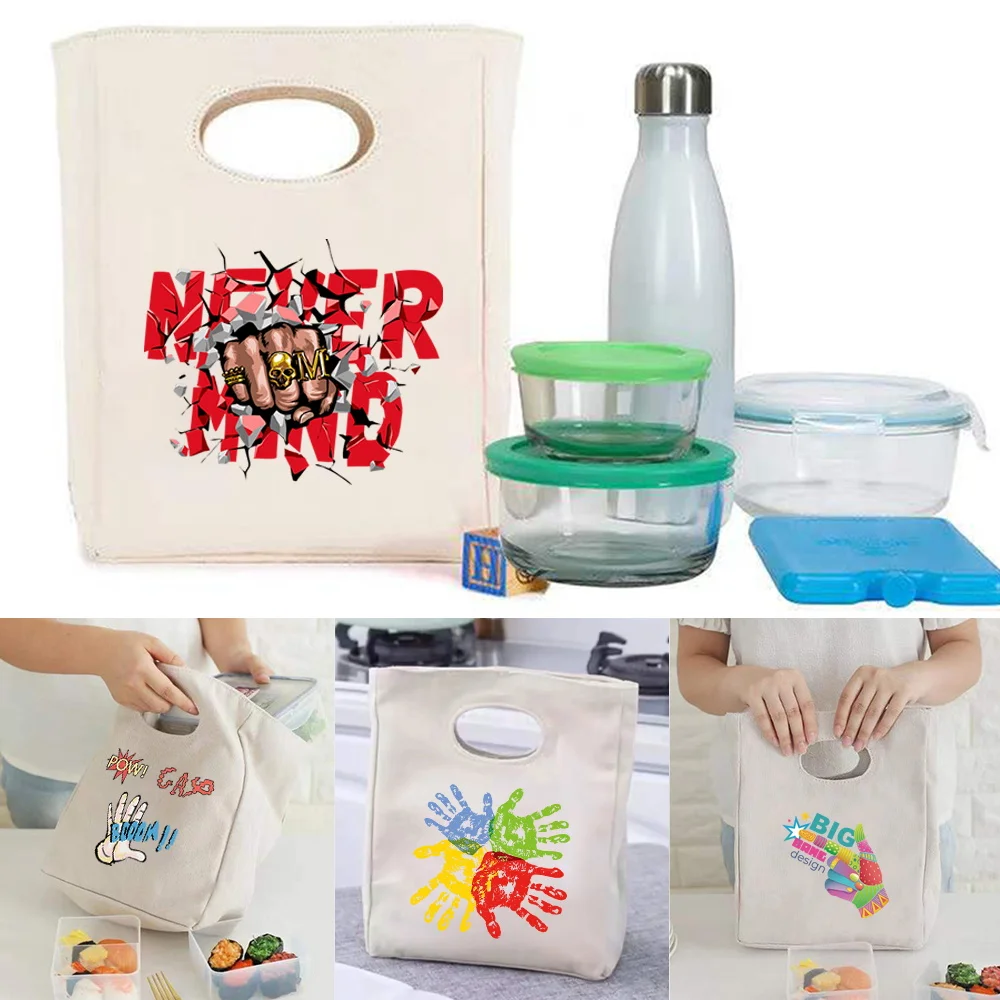 

Girl Portable Thermal Lunch Box Bag Cooler Ice Pack Heat Insulation Pack Food Picnic Bags Hand Print for Office Worker, Nurse