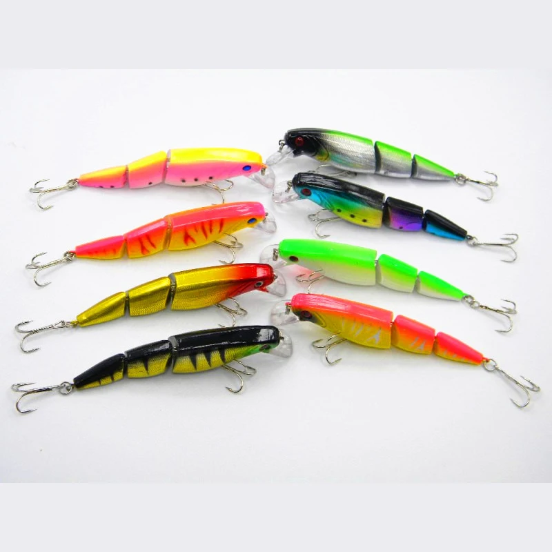 

8 PCS Fake Fish Lure 3 Sections Wobbler Baits with Bell Hard Fishing Supplies Hard Fake Fish Lure 3 Sections 8 PCS
