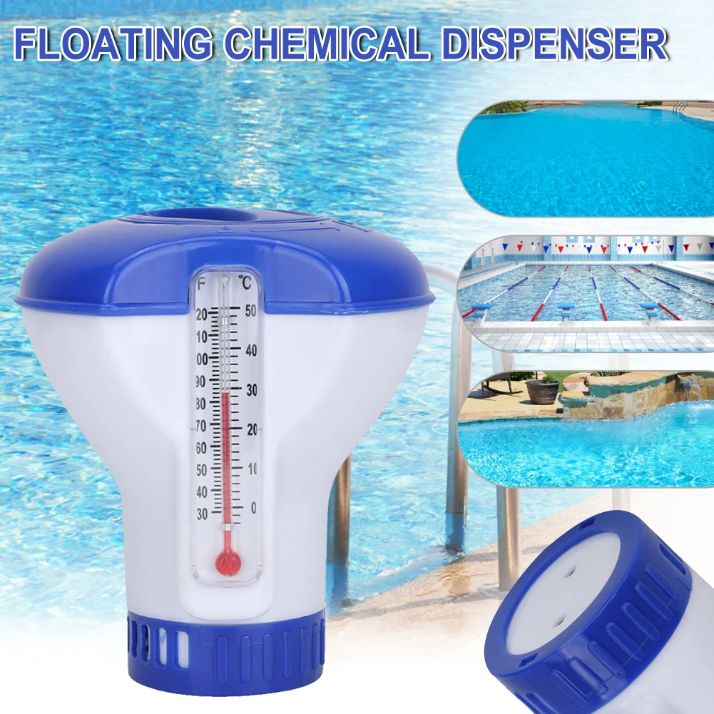 

Плавающий поплавок для бассейна с термометром, плавающий дозатор для химических веществ для помещений и улицы, вмещает планшеты 1,5 дюйма
