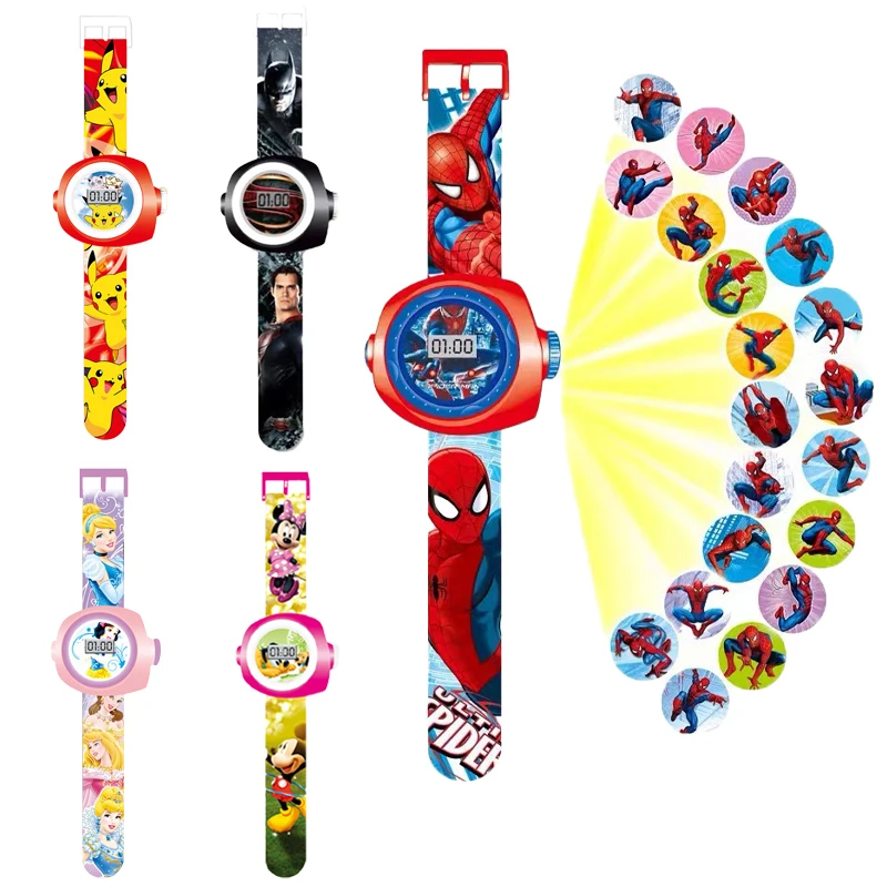 17Style Children Watch Projection Cartoon Characters Doraemon Spiderman Avengers Minnie Batman Kt Cat Princess 20 Pictures Gifts