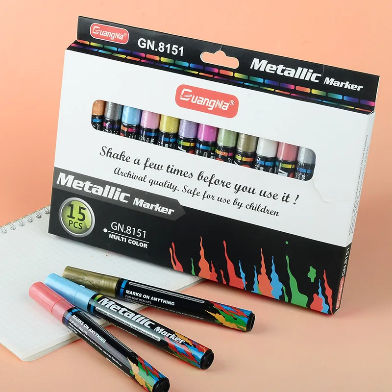 

15-color Metal Marker Water-based Black Card High-gloss Student Children's Creative DIY Photo Album Wedding Signature Pen