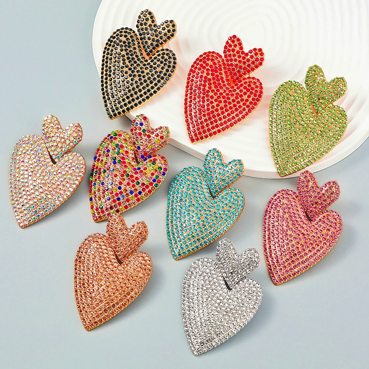 

Temperament Colored Rhinestone Big Heart-shaped Earringd for Woman Party Banquet