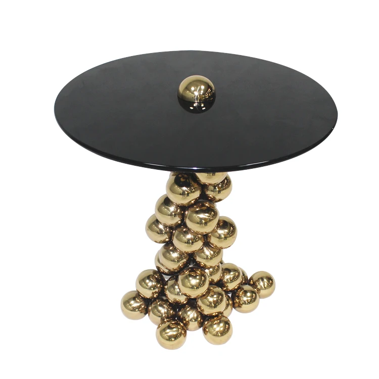 

Modern interior living room gold ball shaped legs glass top round coffee table luxury furniture set