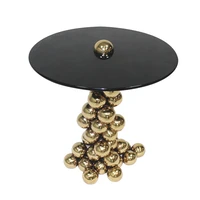 Modern interior living room gold ball shaped legs glass top round coffee table luxury furniture set