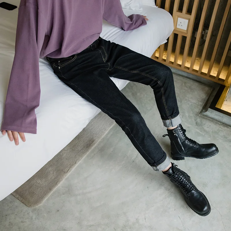Men Clothing 2022 New Recreational Black Jeans Loose Temperament Versatile Straight Cylinder Nine Points Trousers Autumn Female