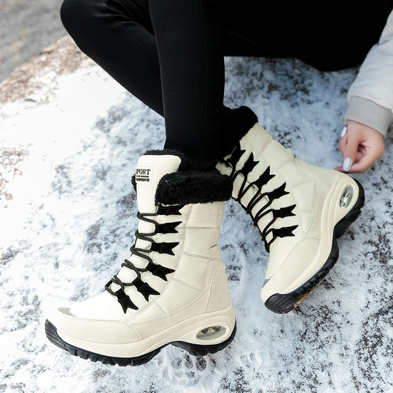 Women Platform Ankle Boots Winter Keep Warm Wedges Snow Boots Plush Waterproof Ladies Mid-Calf Comfortable Booties Botines Mujer