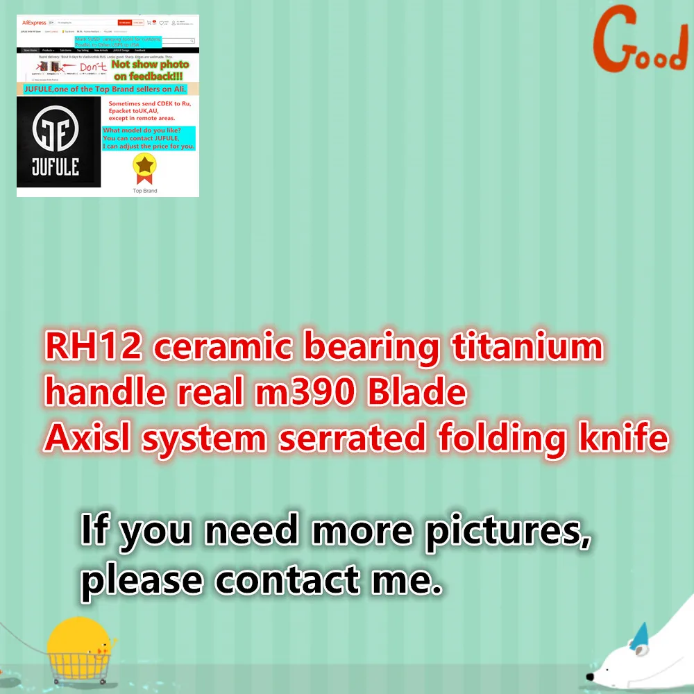 

JUFULE Real M390 RH12 Ceramic Ball Bearing AxisL System Titanium Alloy Hunting Tactical EDC Tool Folding Camping Utility Knife