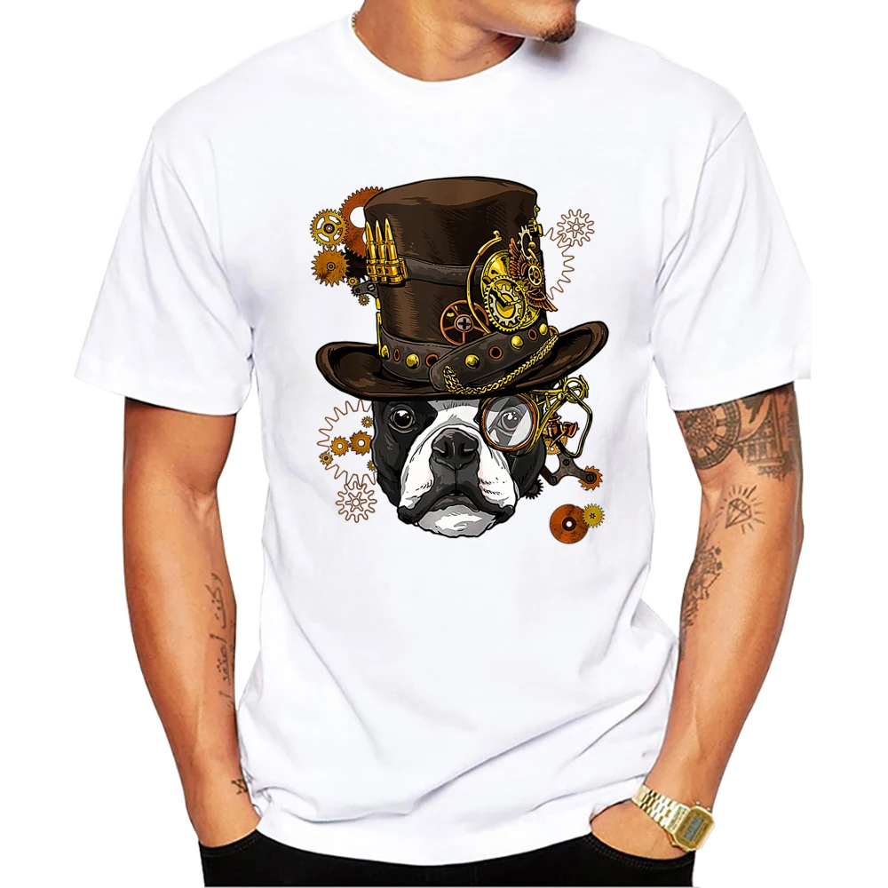 Teehub Steampunk Hund gedruckt Männer T-Shirt Harajuku Boston Terrier lässig T-Shirts Kurzarm T-Shirts cooles T-Shirt – Detail 4