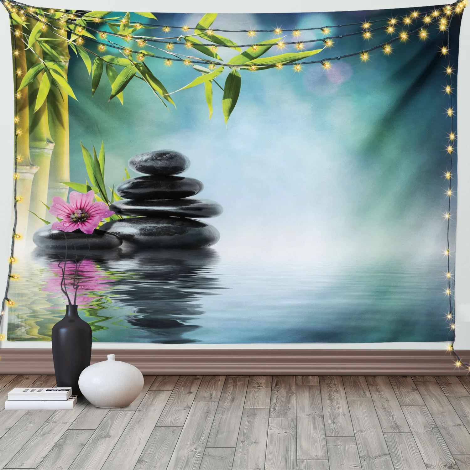 Бамбуковый гобелен с камнями для спа сатиновый настенный подвесной фон спальни