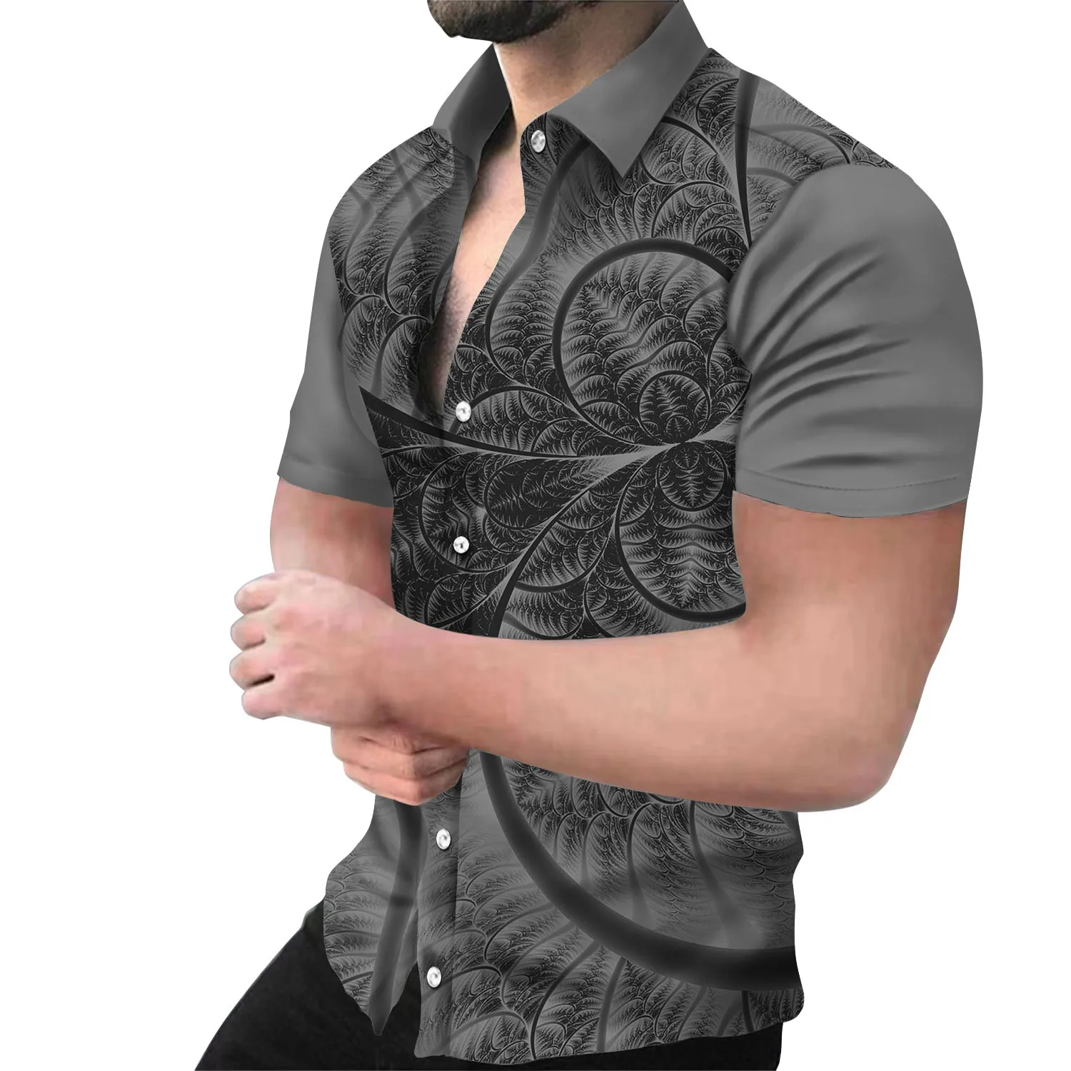 Fashion and Casual Men Short Sleeve Printed Shirt