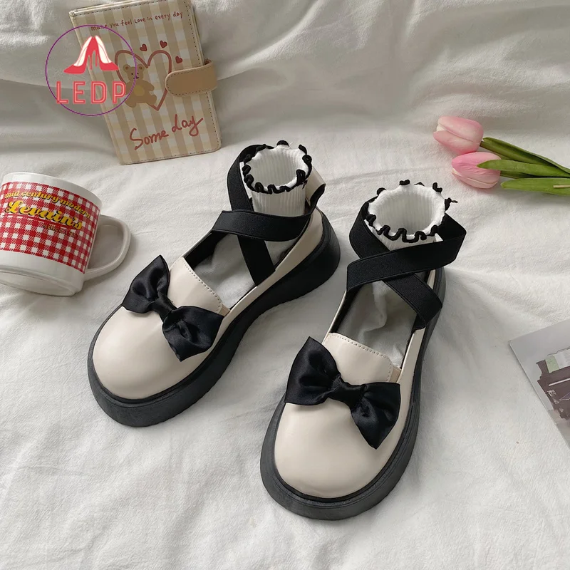 

Туфли женские на танкетке, мягкие водонепроницаемые, на высоком каблуке, в японском стиле, для косплея, для студентов колледжа, винтажная об...