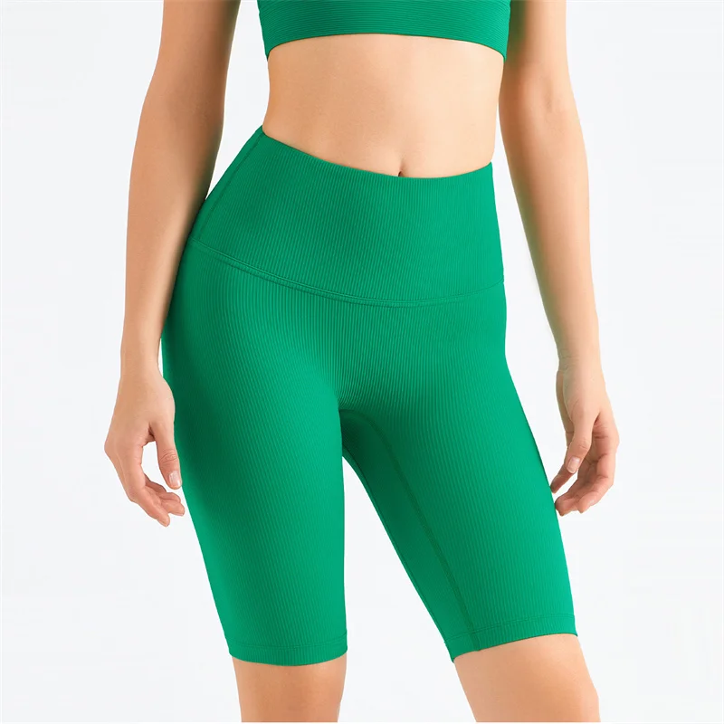 

8" Ribbed No Camel Toe Naked Feel Biker Yoga Athletic Shorts Women High Waist Tummy Control Fitness Running Workout Tight Shorts